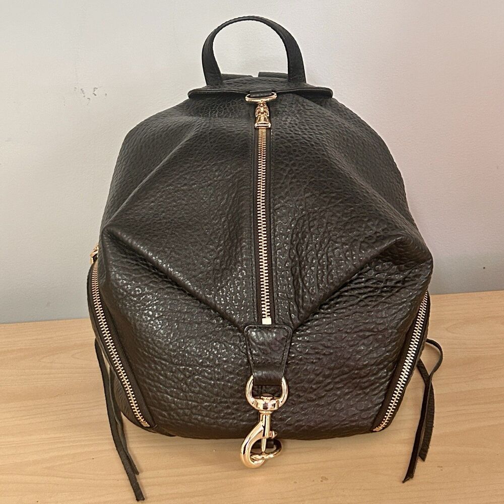 Rebecca Minkoff Julian Full Size Backpack Black Pebled Leather Gold HW NWOT